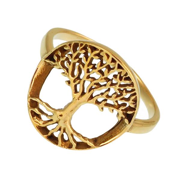 Messing Ring Baum des Lebens rund dünn Brass antik golden nickelfrei Tribal Schmuck