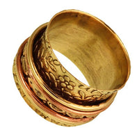 Load image into Gallery viewer, Messing Ring breit Blüten Ringchen golden rosé antik nickelfrei Tribal Schmuck
