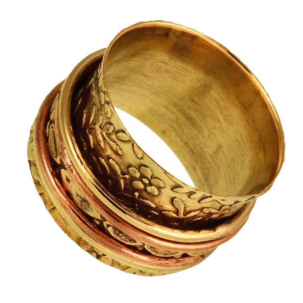 Messing Ring breit Blüten Ringchen golden rosé antik nickelfrei Tribal Schmuck