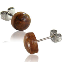 Load image into Gallery viewer, Ohrstecker Unisex aus braun gemasertem, rundem Teakholz mit Edelstahl-Posts und Butterfly-Verschluss – stilvolle Holzohrstecker Schmuck Ohrringe.

