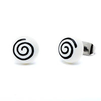 Load image into Gallery viewer, Ohrstecker Halbkugel Spirale 8 mm Acryl Unisex Ohrringe Edelstahl nickelfrei zweifarbig
