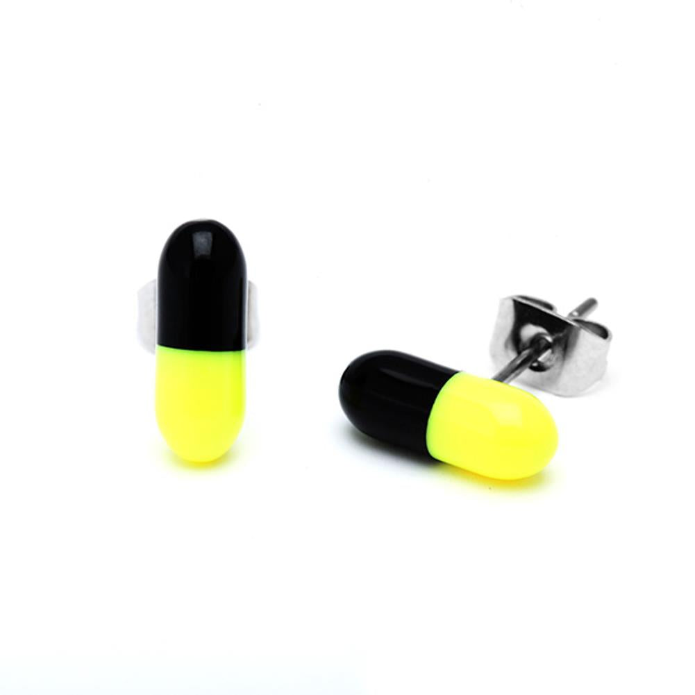 Ohrstecker Pille Tablette schmal 9 mm zweifarbig Edelstahl Unisex Schmuck Ohrringe