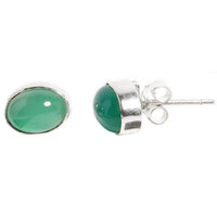 Cargar imagen en el visor de la galería, A pair of Silberohrstecker oval Ohrringe for Damen, crafted from 925er Sterling Silber with smooth, oval gemstones, displayed from front and side angles on a white background.
