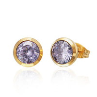 Load image into Gallery viewer, Brass Ohrstecker gold Glaskristall facettiert 10 mm rund nickelfrei rosa orange flieder lila
