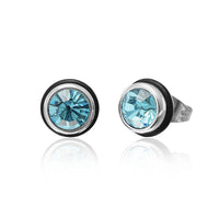 Load image into Gallery viewer, Brass Ohrstecker silber Gummi Ring Glaskristall facettiert 8mm rund bunt
