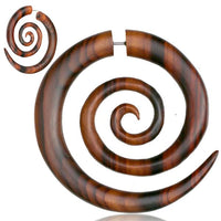 Load image into Gallery viewer, Fake Piercing Edelstahl Holz XL Spiralen hell dunkel
