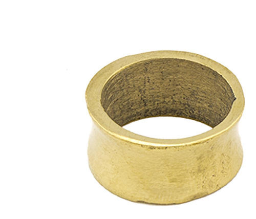 A close-up of a brass bushing with a flared edge on a white background resembles the Messing Tunnel glatt antik gold konkav Plug—perfect for unique Ohrschmuck.