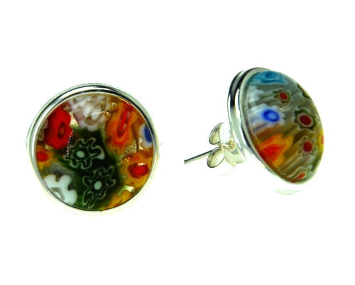 925 Silber Ohrstecker Muranoglas rund bunt Blümchen - chic - net.de