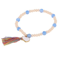 Load image into Gallery viewer, Armband Brass Emaille Herz weiß blau Rosenperlen Kristalle Quaste bunt verstellbar - chic - net.de
