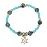 Load image into Gallery viewer, Armband Brass golden blau orange Perlen facettiert Krone Zirkonia verstellbar - chic - net.de
