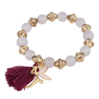 Load image into Gallery viewer, Armband Brass golden lila Quaste grau Perlen Charm Elfe verstellbar - chic - net.de

