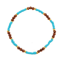 Load image into Gallery viewer, Armband Brass golden türkis Perlen braun Kristalle facettiert verstellbar - chic - net.de
