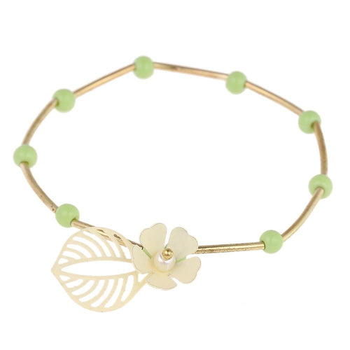 Armband Brass Perlen grün Brass Röhren Blume geöffnet weiß bemalt - chic - net.de