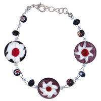 Load image into Gallery viewer, Armband Muranoglas Glasperlen schwarz bunt Blumen Scheiben Perlen 18 - 20 cm nickelfrei Glitzer - chic - net.de
