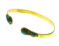 Load image into Gallery viewer, Messing Armreif golden Türkis Steine Tropfen Kreis offen
