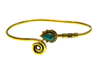 Load image into Gallery viewer, Messing Armreif gold türkis Stein Tropfen Spirale offen
