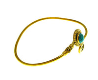 Load image into Gallery viewer, Brass Armreif gold Türkis Spirale rund Kugeln verstellbar
