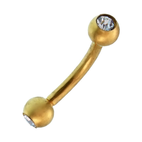 Banane Curved Barbell Piercing mit Kugeln goldfarben aus Edelstahl mit Glitzerstein in Weiß - chic - net.de