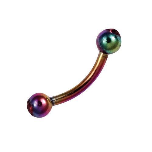 Banane Curved Barbell Piercing mit Kugeln Regenbogen Farben aus Edelstahl mit Glitzerstein - chic - net.de