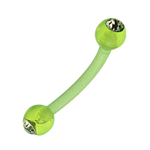Banane Piercing mit Kugeln Neongrün transparent aus Kunststoff mit weißem Glitzerstein - chic - net.de