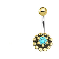 Load image into Gallery viewer, Bauchnabel Piercing Brass Edelstahl Punkteblume Stein - chic - net.de

