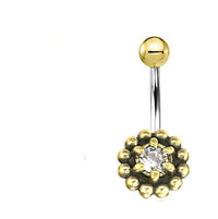 Load image into Gallery viewer, Bauchnabel Piercing Brass Edelstahl Punkteblume Stein - chic - net.de
