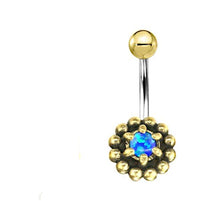 Load image into Gallery viewer, Bauchnabel Piercing Brass Edelstahl Punkteblume Stein - chic - net.de
