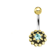 Load image into Gallery viewer, Bauchnabel Piercing Brass Edelstahl Punkteblume Stein - chic - net.de
