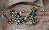 Load image into Gallery viewer, Bauchnabel Piercing Brass Edelstahl Stern Blume Stein - chic - net.de
