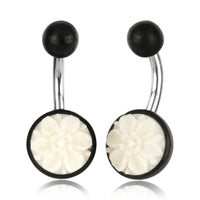 Cargar imagen en el visor de la galería, Bauchnabel Piercing Edelstahl Arangholz Bone Blume - chic - net.de
