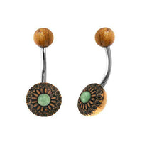 Load image into Gallery viewer, Bauchnabel Piercing Edelstahl Olivenholz 1.6x9.5 Blume - chic - net.de
