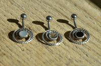 Cargar imagen en el visor de la galería, Bauchnabel Piercing Edelstahl Silber Punkte Spirale Inlay - chic - net.de
