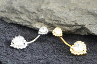 Load image into Gallery viewer, Bauchnabelpiercing aus Edelstahl Glaskristall Herz Gold PVD - chic - net.de
