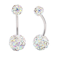 Load image into Gallery viewer, Bauchnabelpiercing Bananapiercing weiß Zirkonia bunte Steine 2 Kugeln Edelstahl - chic - net.de
