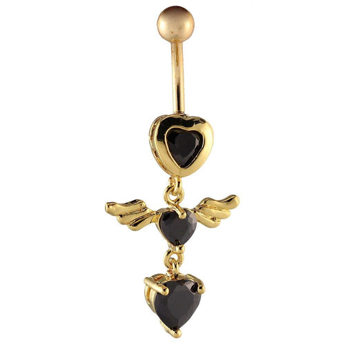 Bauchnabelpiercing Banenpiercing golden schwarzer Stein Herz Flügel Edelstahl - chic - net.de