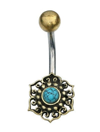 Load image into Gallery viewer, Bauchnabelpiercing Blume Edelstahl Stein Messing - chic - net.de
