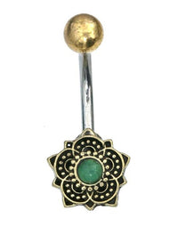 Load image into Gallery viewer, Bauchnabelpiercing Brass Edelstahl Bögen Blume Stein - chic - net.de
