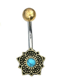 Load image into Gallery viewer, Bauchnabelpiercing Brass Edelstahl Bögen Blume Stein - chic - net.de
