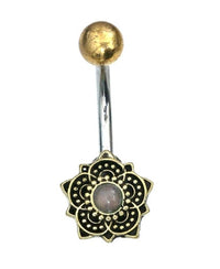 Load image into Gallery viewer, Bauchnabelpiercing Brass Edelstahl Bögen Blume Stein - chic - net.de
