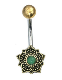 Load image into Gallery viewer, Bauchnabelpiercing Brass Edelstahl Bögen Blume Stein - chic - net.de
