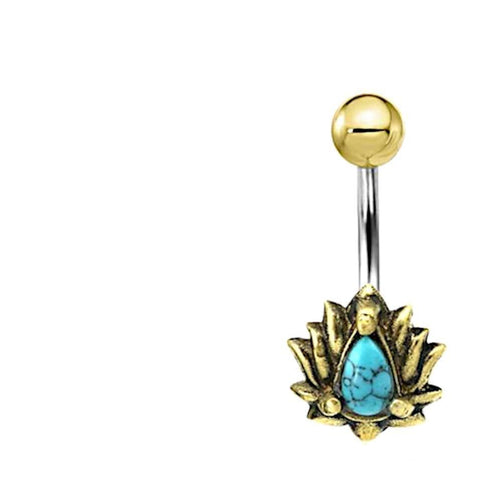 Bauchnabelpiercing Brass Edelstahl gold Lotus Stein - chic - net.de