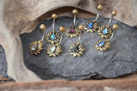 Load image into Gallery viewer, Bauchnabelpiercing Brass Edelstahl gold Lotus Stein - chic - net.de
