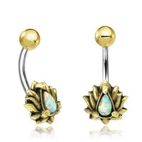 Load image into Gallery viewer, Bauchnabelpiercing Brass Edelstahl gold Lotus Stein - chic - net.de
