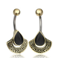 Load image into Gallery viewer, Bauchnabelpiercing Edelstahl Brass Bogen Träne Inlay - chic - net.de
