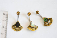 Load image into Gallery viewer, Bauchnabelpiercing Edelstahl Brass Bogen Träne Inlay - chic - net.de
