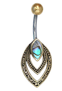 Load image into Gallery viewer, Bauchnabelpiercing Edelstahl Brass Doppelmandel Inlay - chic - net.de
