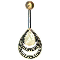 Load image into Gallery viewer, Bauchnabelpiercing Edelstahl Brass Doppelträne Inlay - chic - net.de
