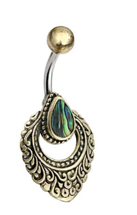 Load image into Gallery viewer, Bauchnabelpiercing Edelstahl Brass Ornament Träne Inlay - chic - net.de
