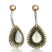 Load image into Gallery viewer, Bauchnabelpiercing Edelstahl Brass Sonnen Träne Inlay - chic - net.de
