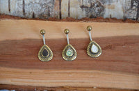 Load image into Gallery viewer, Bauchnabelpiercing Edelstahl Brass Sonnen Träne Inlay - chic - net.de
